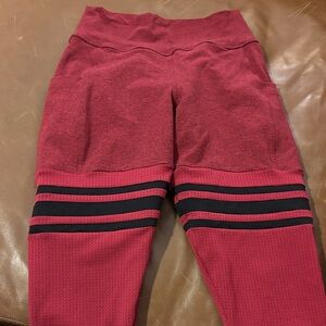 Bombshell thigh high Red Leggings with Black Stripes and pockets